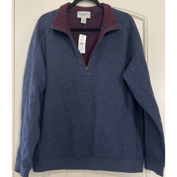New Tommy Bahama Flipsider Half Zip Island Navy Heather Sweater Pullover Sz M - Picture 1 of 6